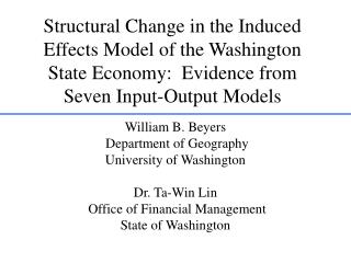 William B. Beyers Department of Geography University of Washington Dr. Ta-Win Lin