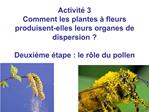 Activit 3 Comment les plantes fleurs produisent-elles leurs organes de dispersion Deuxi me tape : le r le du poll