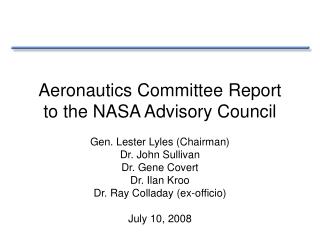 Aeronautics Committee Report to the NASA Advisory Council