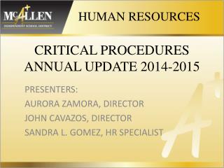 CRITICAL PROCEDURES ANNUAL UPDATE 2014-2015