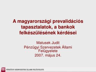 A magyarországi prevalidációs tapasztalatok, a bankok felkészülésének kérdései