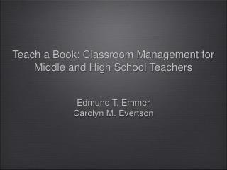 Teach a Book: Classroom Management for Middle and High School Teachers