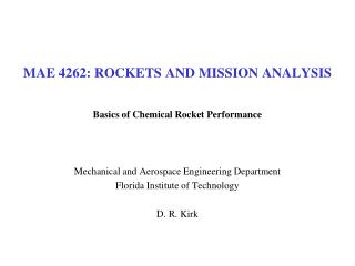 MAE 4262: ROCKETS AND MISSION ANALYSIS