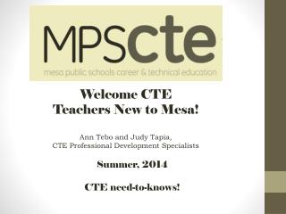 Welcome CTE Teachers New to Mesa!