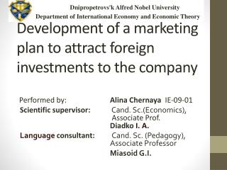 Development of a marketing plan to attract foreign investments to the company