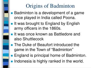 Origins of Badminton