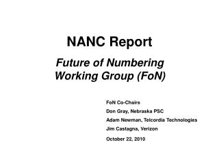 NANC Report Future of Numbering Working Group (FoN)