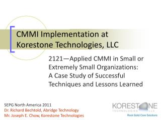 CMMI Implementation at Korestone Technologies, LLC