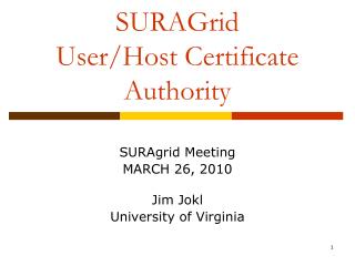 SURAGrid User/Host Certificate Authority