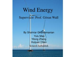 Wind Energy Supervisor: Prof. Göran Wall