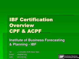 IBF Certification Overview CPF &amp; ACPF