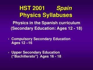 HST 2001 Spain Physics Syllabuses