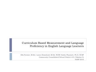 Curriculum Based Measurement and Language Proficiency in English Language Learners