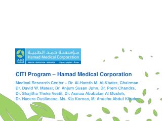 CITI Program – Hamad Medical Corporation