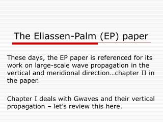 The Eliassen-Palm (EP) paper