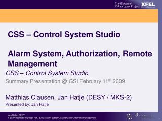 CSS – Control System Studio Alarm System, Authorization, Remote Management
