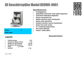 HE Geschirrspüler Model HEDW8-9001