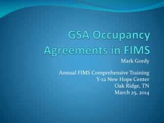 GSA Occupancy Agreements in FIMS
