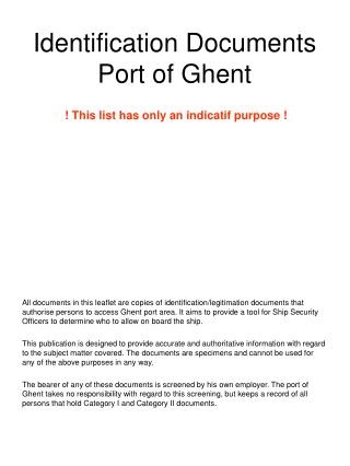 Identification Documents Port of Ghent