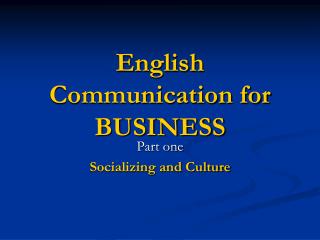 English Communication for BUSINESS