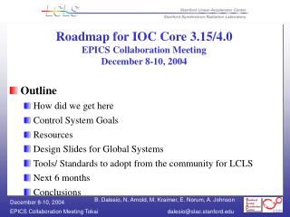 Roadmap for IOC Core 3.15/4.0 EPICS Collaboration Meeting December 8-10, 2004