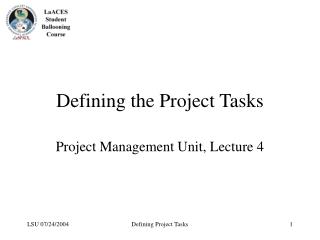 Defining the Project Tasks
