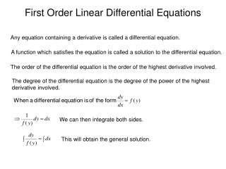 First Order Linear Differential Equations
