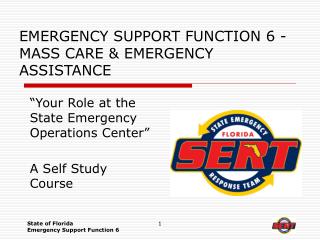 EMERGENCY SUPPORT FUNCTION 6 - MASS CARE & EMERGENCY ASSISTANCE