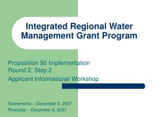 Integrated Regional Water Management Grant Program