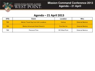 Agenda – 21 April 2013