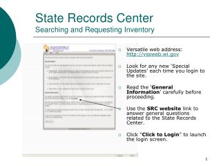 State Records Center Searching and Requesting Inventory