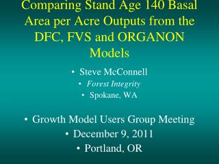 Comparing Stand Age 140 Basal Area per Acre Outputs from the DFC, FVS and ORGANON Models