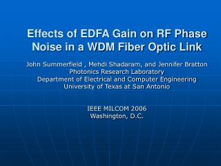 Effects of EDFA Gain on RF Phase Noise in a WDM Fiber Optic Link