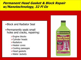 Permanent Head Gasket &amp; Block Repair w/Nanotechnology, 32 Fl Oz