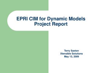 EPRI CIM for Dynamic Models Project Report