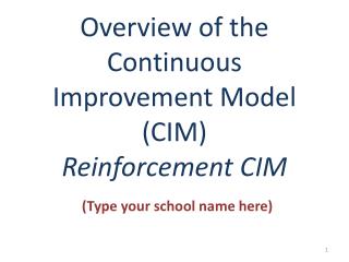 Overview of the Continuous Improvement Model (CIM) Reinforcement CIM