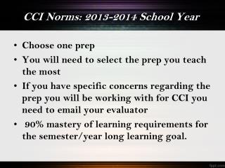 CCI Norms: 2013-2014 School Year