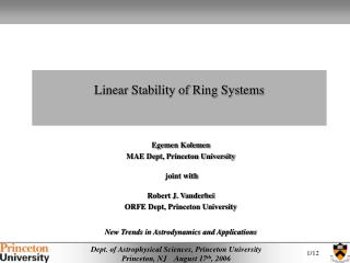 Egemen Kolemen MAE Dept, Princeton University joint with Robert J. Vanderbei