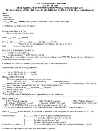 CCI USA 2008 REGISTRATION FORM April 22 – 27, 2007