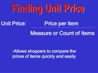 Finding Unit Price