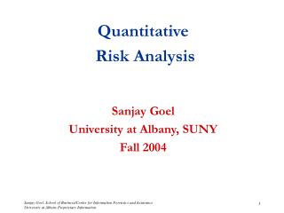 Quantitative Risk Analysis Sanjay Goel University at Albany, SUNY Fall 2004