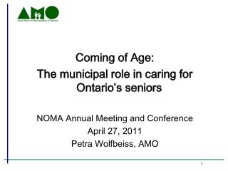 Coming of Age: The municipal role in caring for Ontario’s seniors