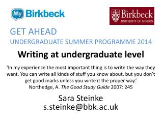 GET AHEAD UNDERGRADUATE SUMMER PROGRAMME 2014