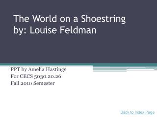 The World on a Shoestring by: Louise Feldman