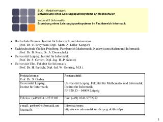 BLK – Modellvorhaben: Entwicklung eines Leistungspunktsystems an Hochschulen