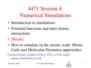 4471 Session 4: Numerical Simulations