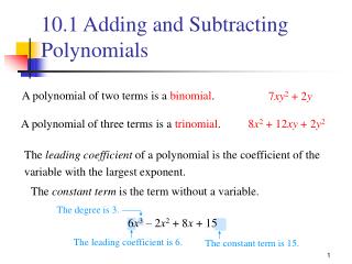 10.1 Adding and Subtracting Polynomials