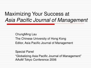 Maximizing Your Success at Asia Pacific Journal of Management