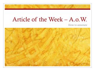 Article of the Week – A.o.W.