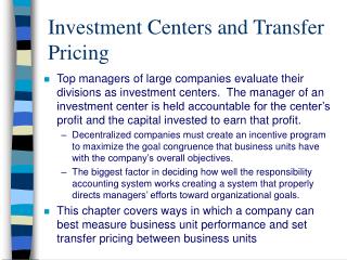 Investment Centers and Transfer Pricing